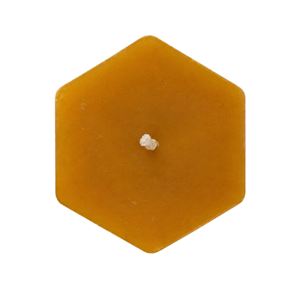 BeesFriend hand-poured pure beeswax hexagon-shaped tea light, made from rescued hive cappings wax