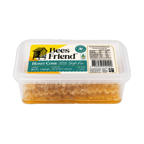 BeesFriend raw multifloral honeycomb in a sealed 100g tub, ready to eat