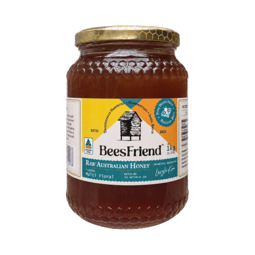 BeesFriend raw local Australian honey 1kg glass jar, cold-extracted from rescued Melbourne hives